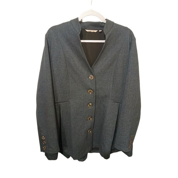 SOFT SURROUNDINGS Women’s Large Pleated Button Jacket Navy Blue 2EA76 - Picture 1 of 6
